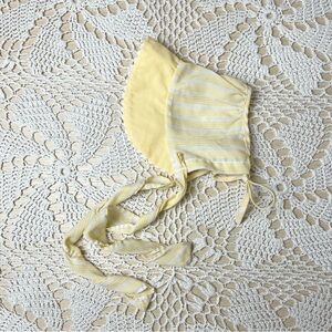 Vintage 1980s Baby Girl 0-3 Months Yellow Striped Brimmed Baby Bonnet Reborn
